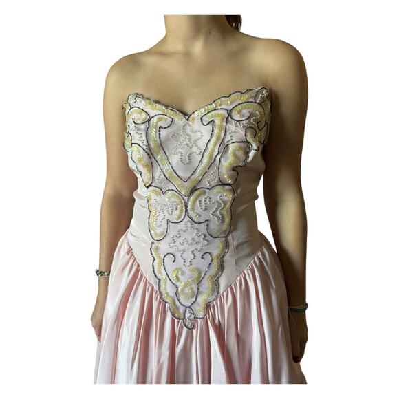 Vintage Zum Zum Pink Strapless sequin beaded Prom Dress size small - Picture 3 of 17